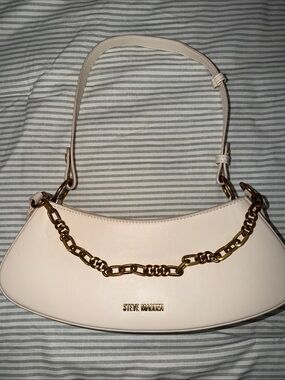 Steve Madden Creamy Ivory Shoulder Bag with Gold Chain Accent